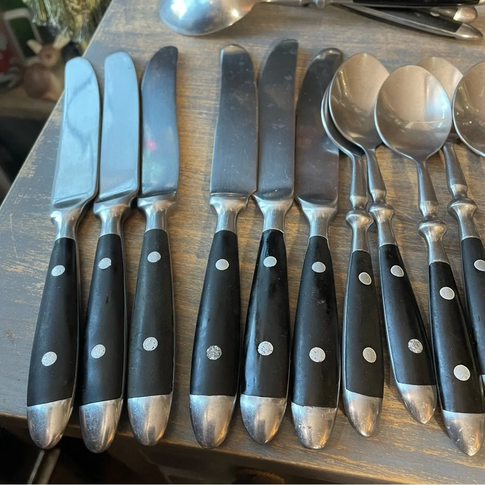 Williams Sonoma Cafe Black stainless flatware 5 piece set silver